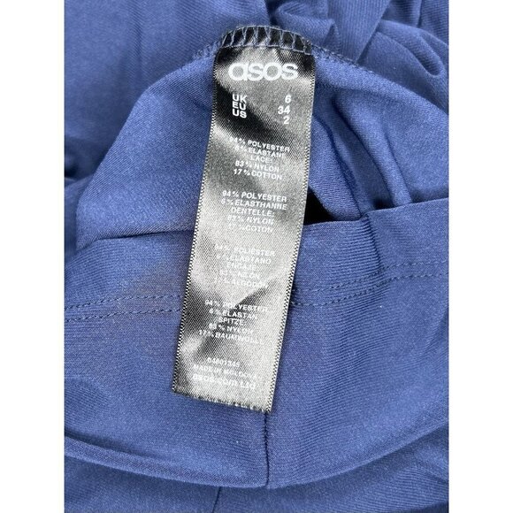 ASOS Lace Bodice The Perfect Wedding Guest Dress Women’s 2 Midi Navy Blue Prom - Picture 12 of 15